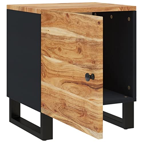 Bedside Cabinet Set of 2, Industrial Nightstand with Solid Acacia Wood Top and Matte Black Metal Frame, Modern End Table for Bedroom Storage, 18.1 Inch Height - size: Medium