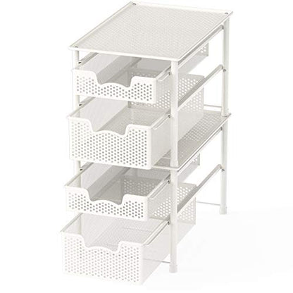 Simple Houseware Stackable 2 Tier Sliding Basket Organizer Drawer, White - color: White, size: 2-Tier