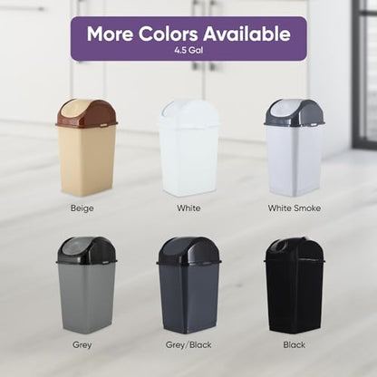 Superio Small Trash Can for Dorm with Lid 4.5 Gallon Plastic Swing Top Slim Garbage Can for Under Sink/Cabinet, Laundry, Kitchen, Office, Bedroom, Bathroom, College, 18 Qt Gray/Black, 2 - size: 4.5 Gallon