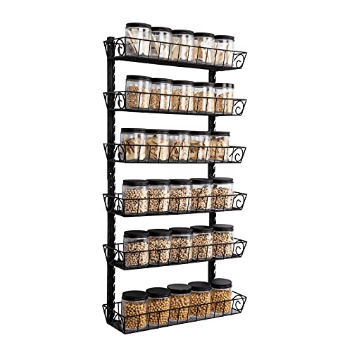 SWOMMOLY Adjustable Wall Mount Spice Rack, 6-Tier Dual-use (Multi-use) Organizer, Black - color: Black, size: 6-Tier