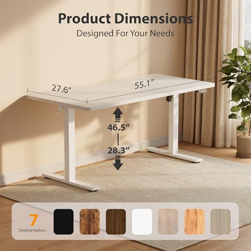 Cubiker Standing Desk, 55x28 Inches Sit Stand Home Office Desk, Electric Stand up Desk, Adjustable Desk with Splice Board, White Frame/White Top - color: White, size: 55x28