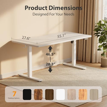 Cubiker Standing Desk, 55x28 Inches Sit Stand Home Office Desk, Electric Stand up Desk, Adjustable Desk with Splice Board, White Frame/White Top - color: White, size: 55x28
