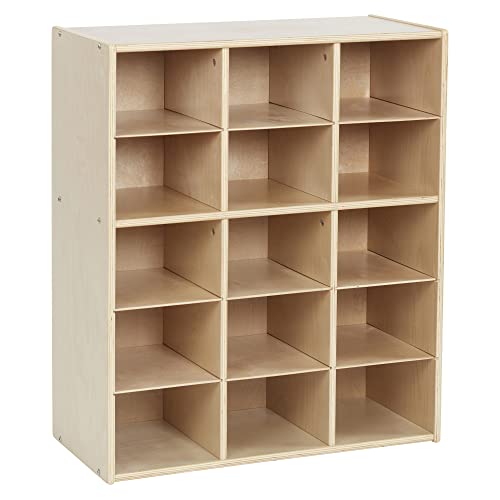 ECR4Kids Streamline 15 Cubby Tray Storage Cabinet, 5x3, Classroom Furniture, Natural | Durable birch, GREENGUARD Gold Certified, 15 cubbies to store and organize supplies in a classroom, office, home playroom - color: Beige
