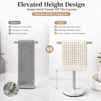 Hand Towel Holder, 15 Inch T-Shape Freestanding Towel Rack Stand for Bathroom & Kitchen Countertop with Brushed Nickel Finish and Marble Base - color: Brushed Nickel