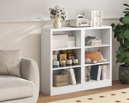 furtble 3 Tier Bookshelf with Thick Open Storage Shelf, 43" Tall Wooden Bookcase with Adjustable Shelves for Living Room, Home Office, Bedroom, White - size: 3-Tier-23.6W