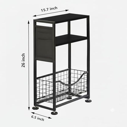 Skinny Side Table with Storage, 3 Tier Slim Side Tables for Small Spaces, Skinny End Table Narrow Bedside Table Narrow Side Table for Living Room, Bedroom - color: Black