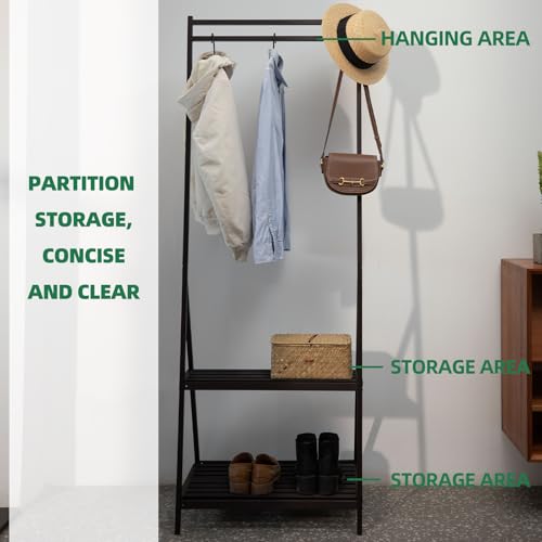 Hanging Plant Stand Folding Plant Stand 2 Tier Ladder Shelf with Hanging Rod Height Adjustable Flower Pot Display Organizer for Balcony Porch Living Room