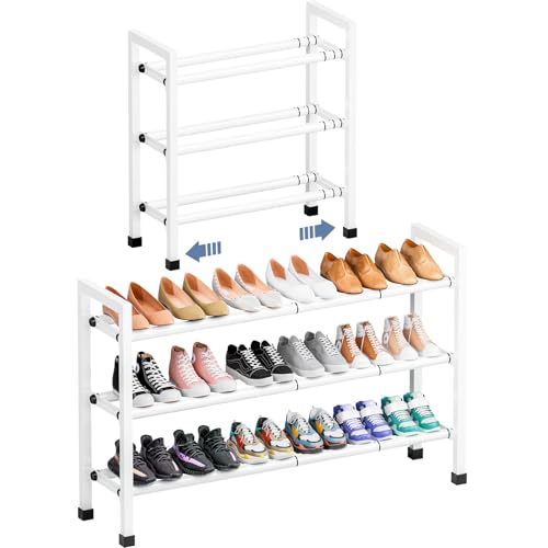 Mavivegue 3-Tier 19"-43.3" Adjustable Shoe Rack for Closet,Expandable Shoe Rack, Hall Entryway,Front Door,Garage, Sturdy Steel Space-Saving Rack, White - color: White, size: 3 Tier