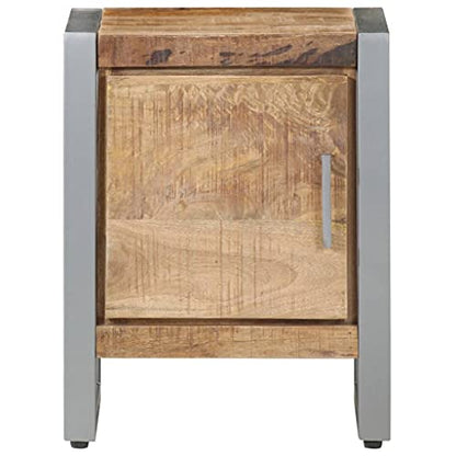 Industrial Nightstand 11.8 x 15.7 x 19.7 in Rough Mango Wood Brown Bedside Cabinet with Iron Frame No Assembly Needed for Bedroom and Living Room