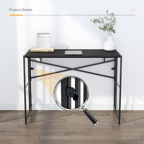 Lutown-Teen Folding Desk 40 inch Writing Gaming Computer Camping Desk, No Assembly Required Home Office Table, Black - color: Black, size: 40 Inch