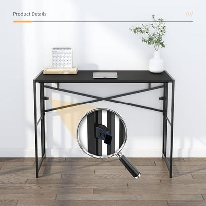 Lutown-Teen Folding Desk 40 inch Writing Gaming Computer Camping Desk, No Assembly Required Home Office Table, Black - color: Black, size: 40 Inch
