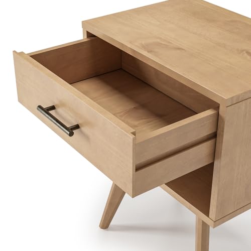 Camaflexi Mid Century Modern One Drawer Nightstand/Solid Wood/Partial Assembly Required - Light Oak Finish - color: Light Oak