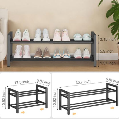 Expandable Metal Shoe Rack for Closet & Entryway, Shoe Storage Organizer | 2 Tier • Adjustable Width • Holds 6–9 Pairs • Heavy-Duty Steel • Space-Saving Design • Easy Assembly - size: 2 Tiers