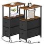 TUTOTAK Small Narrow End Table with Charging Station, Set of 2, Side Table with Outlets, Nightstand with 2 Cloth Drawers, Couch Table, for Living Room, Bedroom, Bedside, Brown and Black TB01BB055K - color: Brown and Black, style: 2 Drawers & Plug