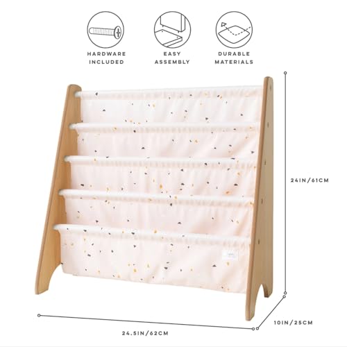 3 Sprouts Recycled Kids Bookshelf, Holds 35 Books, 4-Tier, Terrazzo Pink | Space-saving bookshelf, Children's room, Toddler bookcase organizer, Ages 3+, Book/toy storage, Front-facing, Covers visible - color: Terrazzo Pink