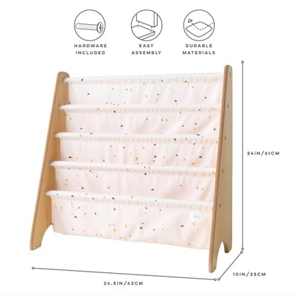 3 Sprouts Recycled Kids Bookshelf, Holds 35 Books, 4-Tier, Terrazzo Pink | Space-saving bookshelf, Children's room, Toddler bookcase organizer, Ages 3+, Book/toy storage, Front-facing, Covers visible - color: Terrazzo Pink