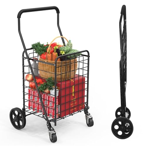 Kiffler Grocery Shopping Cart with 360° Rolling Swivel Wheels, 100LBS Utility Cart Easily Collapsible Cart Extended Foam Cover, Trolley for Laundry,Groceries,Travel Black (Medium) - size: Medium