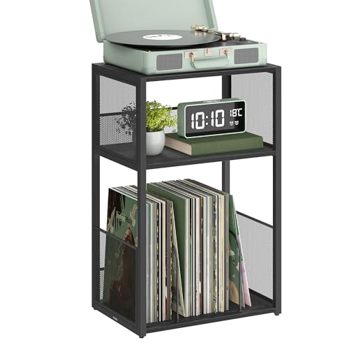 VASAGLE Record Player Stand, 3-Tier Side Table, Vinyl Record Storage up to 100 Albums, End Table for Living Room, Bedroom, Ebony Black ULET275B01 - color: Ebony Black