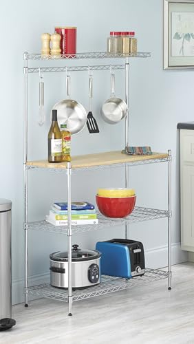 Whitmor Supreme Baker’s Rack with Food Safe Removable Wood Cutting Board - Chrome - color: 14.0"l X 36.25"w X 55.25"h