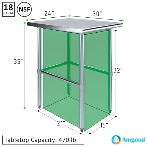 30 in. x 24 in. Open Base Stainless Steel Work Table | Residential & Commercial | Food Prep | Heavy Duty Utility Work Station | NSF - size: 24 in. Length x 30 in. Width