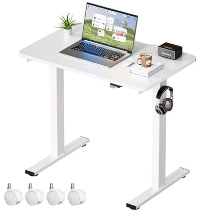 Okin Electric Standing Desk 31.5x19.7 Inches Small Computer Desk-Whole Piece Stand up Desk with Wheels Gaming Rolling Home Office Desks, White - color: White+casters, size: 31.5 Inch