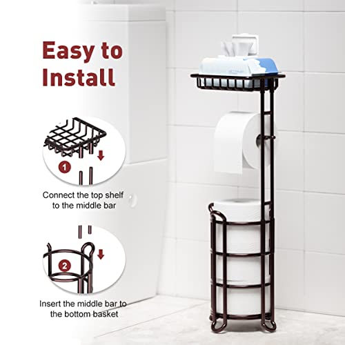Toilet Paper Holder Stand Tissue Paper Roll Dispenser with Shelf for Bathroom Storage Holds Reserve Mega Rolls-Bronze - color: A-bronze
