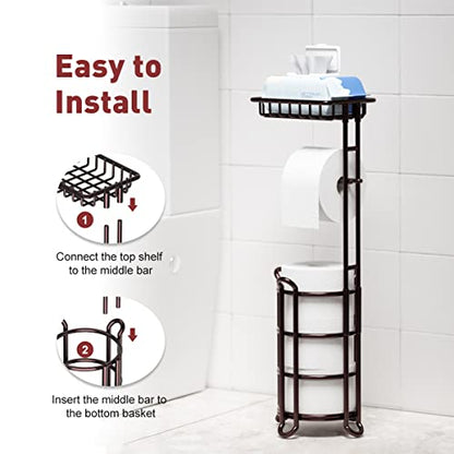 Toilet Paper Holder Stand Tissue Paper Roll Dispenser with Shelf for Bathroom Storage Holds Reserve Mega Rolls-Bronze - color: A-bronze
