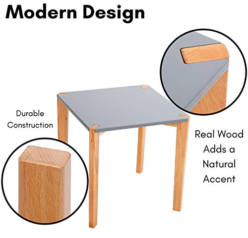 BIRDROCK HOME End Table with Grey Top and Wooden Legs – Modern Minimalist Furniture - Natural Wood Legs – Lightweight Night Stand – Square Side Unique Decorative End Accent – Living Room Bedroom