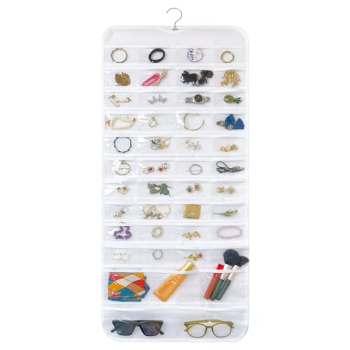 Bloss White Hanging Jewelry Organizer With 90 Pockets for Closet, Earring Holder Organizer Storage, Over The Door Jewelry Organizer, Double-Sided Jewelry Holder for Earrings,Necklaces,Rings - color: White-L