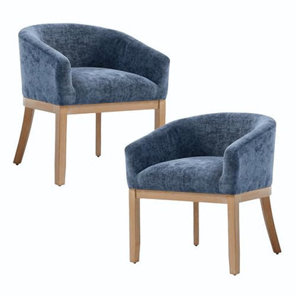 Barrel Dining Chair with Arms Set of 2,Upholstered Chenille Armchair, Curved Back Mid-Century Accent Chair with Solid Wood Legs, Kitchen Dining Room, Breakfast Nook,Home Office,Blue - color: Blue