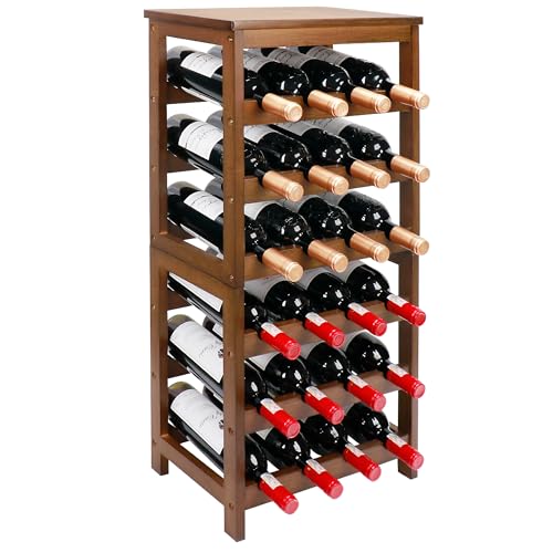 Wine Rack Free Standing Floor, 6-Tier 24 Bottles Display Wine Storage Shelves with Table Top, Easy-Assembly Freestanding Bamboo Wine Racks for Kitchen Dining Room Bar, Walnut - color: 6 Tiers Walnut, size: 32.28 in