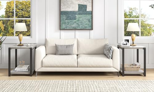 FOLUBAN Modern Side Table, Square End Table with Storage for Living Room Office, Rustic Bedside Table for Bedroom, Small Spaces, Light Grey - color: Light Grey