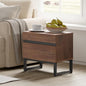 WAMPAT Modern End Table with 2 Drawers, Farmhouse Sofa Table with Black Square Iron Leg, Wood Rustic Side Table for Living Room, Nightstand for Bedroom, Brown, 17.7''L x 15.5''W x 19.8''H - color: Brown