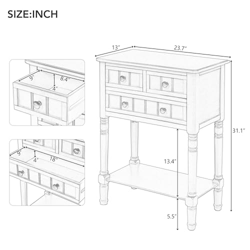 MTHOUSE Solid Wood Narrow Console Table, Entryway Table for Hallway & Living Room, Slim Sofa Table with 3 Drawers & Shelf, Easy Assembly Storage Furniture (Gray Wash) - color: Gray Wash
