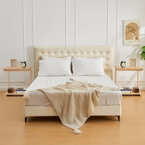 Uniclinens Rolling Side Table Desk Sofa - C Shape Couch End Table with Wheels, Mobile Wooden Slim Sofa Tray, Movable Small Couch Desk for Living Room Bedroom, Natural - color: Natural, style: Style 4