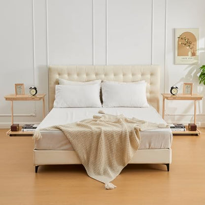 Uniclinens Rolling Side Table Desk Sofa - C Shape Couch End Table with Wheels, Mobile Wooden Slim Sofa Tray, Movable Small Couch Desk for Living Room Bedroom, Natural - color: Natural, style: Style 4