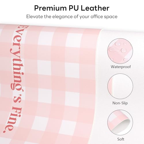 Checkered Pattern Desk Pad Protector, 35.5 x 13'' Aesthetic Mouse Mat for Desktop, Waterproof PU Leathe Non-Slip Desk Writing Pad for Office and Home, Pink and Green - color: Pink and Green