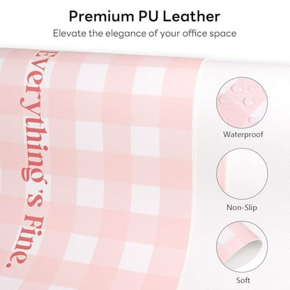 Checkered Pattern Desk Pad Protector, 35.5 x 13'' Aesthetic Mouse Mat for Desktop, Waterproof PU Leathe Non-Slip Desk Writing Pad for Office and Home, Pink and Green - color: Pink and Green