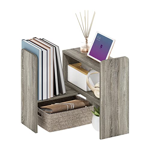 Furinno CLASSIC Desk Organizers and Hutch, Open Shelf Expandable Office Organization, Adjustable Desk Top Display Book Shelf, for Paper, Office Supplies, French Oak - color: French Oak, size: 23.7-Inch