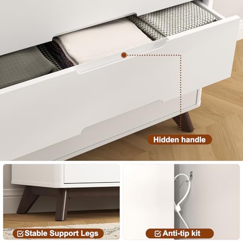 35" Large Night Stand with Charging Station, 3 Drawer Spacious Drawers | Top Open Shelves, Pre-Installed Slide, Wood Bedside Table, Modern End Table, Nightstand for Bedroom Sofa Couch,White - color: White, size: Large (3 drawer)