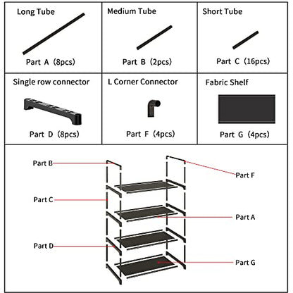 Upgrade Stackable Small Shoe Rack, 4-Tier Shoe Shelf Storage Organizer with Handle for Entryway, Hallway and Closet (Black) - size: 4-Tier(Black)-Small