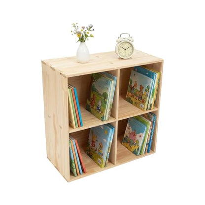 10 Cube Solid Wood Bookcase Organizer, 59" Long Floor Standing Bookshelf, Open Storage Display Cabinet for Living Room Bedroom Office Hallway Entryway (4 Cube) - size: 4 Cube