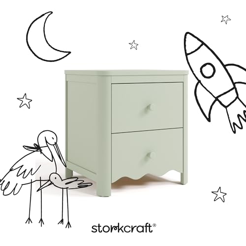 Storkcraft Casablanca 2 Drawer Nightstand, Sage | GREENGUARD Gold Certified, Storage for Kids Bedroom, Premium Wood Nightstand with Iconic Wave Detailing and Rounded Posts - color: Sage, style: Nightstand