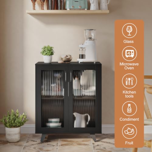 Panana Kitchen Buffet Server Table Accent Sideboard Cupboard Server Buffet Console Table with Doors Cabinet(27inch, Black) - color: Black, size: 27inch