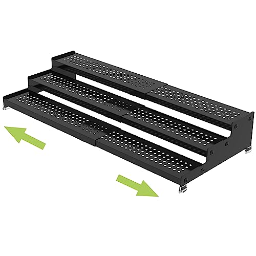 Jojocross Metal Spice Rack Organizer for Cabinet, 3 Tier Expandable Spice Storage shelf, Great for Kitchen Cabinets, Cupboard,Pantry and Countertop More,Metal plate with hole(1PACK/BLACK) - color: Black, size: 1 Pack, 9.45" D x 12.8" ~ 24" L x 3.56" H