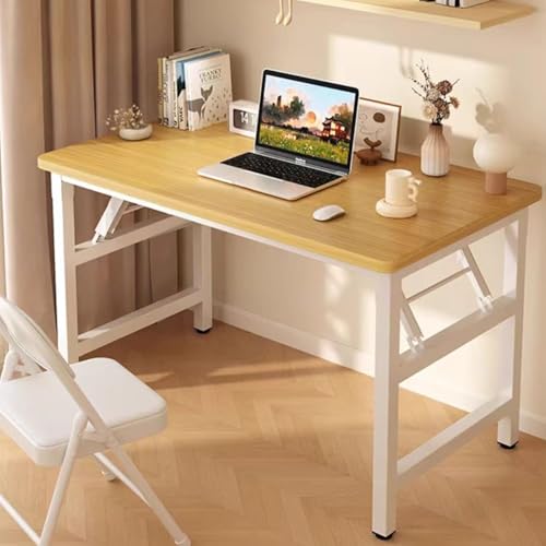 47.2 Inch Folding Table，Square Folding Desks for Small Space,Small Foldable Desk No Assembly - color: Frame：white/Board：teak, size: 47.2"x23.6"