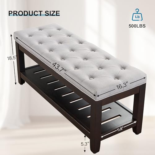 44" Entryway Bench with Shoe Storage, End of Bed Bench, Upholstered Ottoman Storage, 500 LBS Capacity for Entryway, Living Room, Hallway - color: Light Grey-1