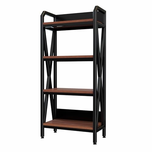 4-Tier Bakers Rack, 56" Kitchen Storage Shelf, Metal & Wood Open Shelving Unit for Pantry, Garage, Bathroom, Living Room - Adjustable Freestanding Organizer, Black Brown (25.60''Length) - size: 25.60''Length