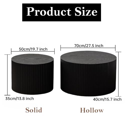 Black Nesting Coffee Table Set of 2 Modern Round Fluted Coffee Table Small Round End Table Side Table Circular Coffee Tables Circle Nested Coffee Tables for Living Room (Black Large) - color: Black Large
