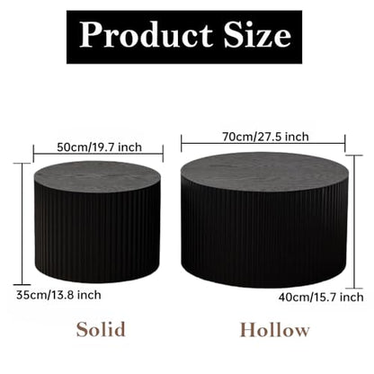 Black Nesting Coffee Table Set of 2 Modern Round Fluted Coffee Table Small Round End Table Side Table Circular Coffee Tables Circle Nested Coffee Tables for Living Room (Black Large) - color: Black Large